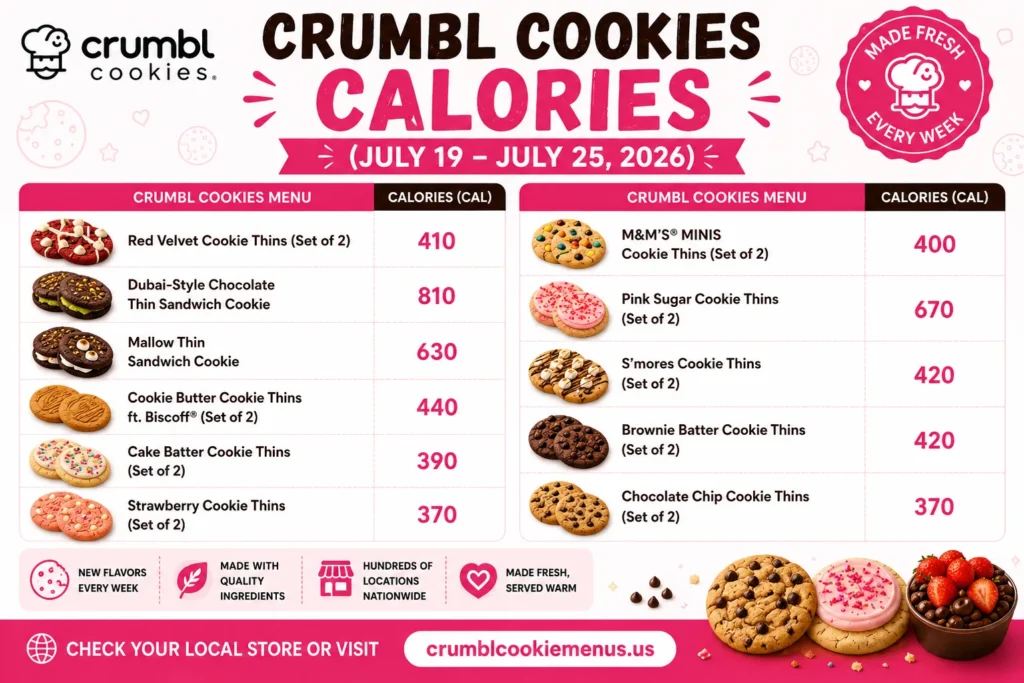 Crumbl Cookies Calories (July 19 – July 25, 2026)