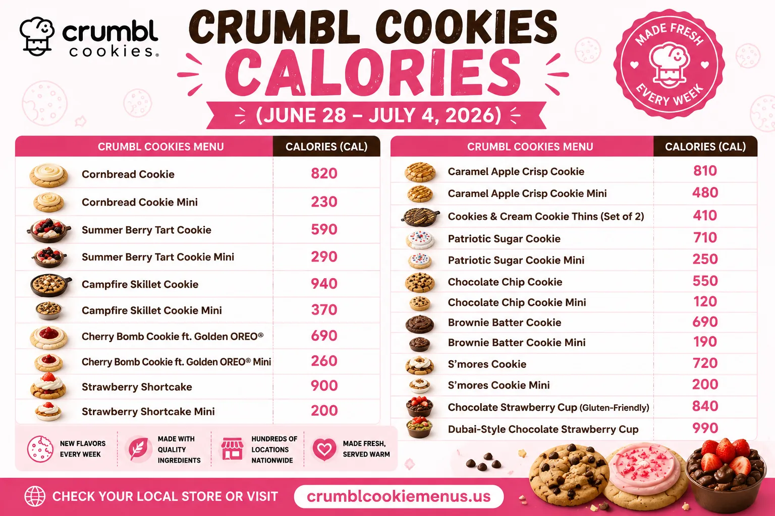 Crumbl Cookies Calories June 28 july 4
