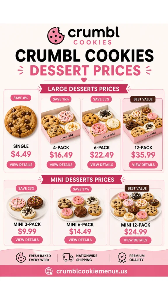 Crumbl Cookies Dessert Menu With Prices
